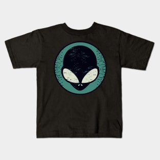 Alien Head in Black on Green Grunge Style Kids T-Shirt